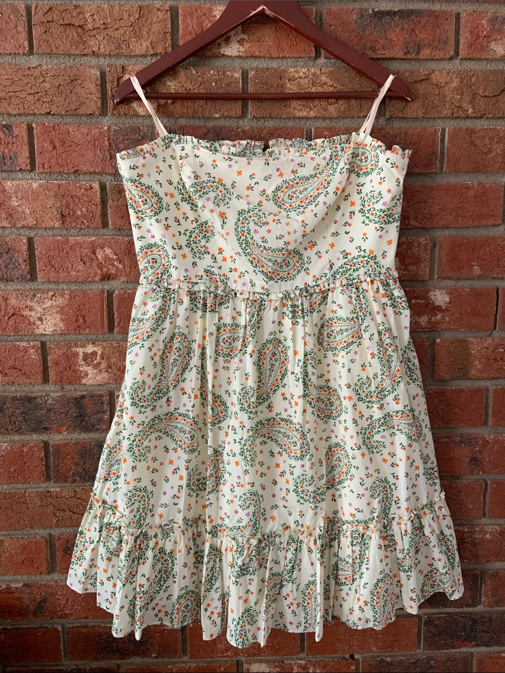 BCBGeneration Cream Paisley Tiered Strapless Sundress with Spaghetti Straps
